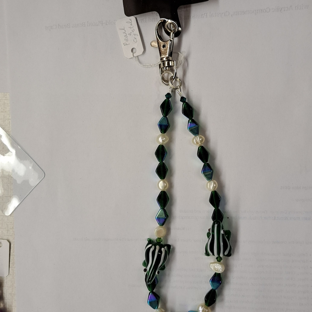 Handmade Green Beaded Cellphone Wristlet